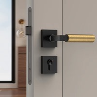 Poignée de porte moderne à base carrée, motif martelé, en laiton massif noir, avec levier et serrure, quincaillerie intérieure pour porte en bois d'hôtel