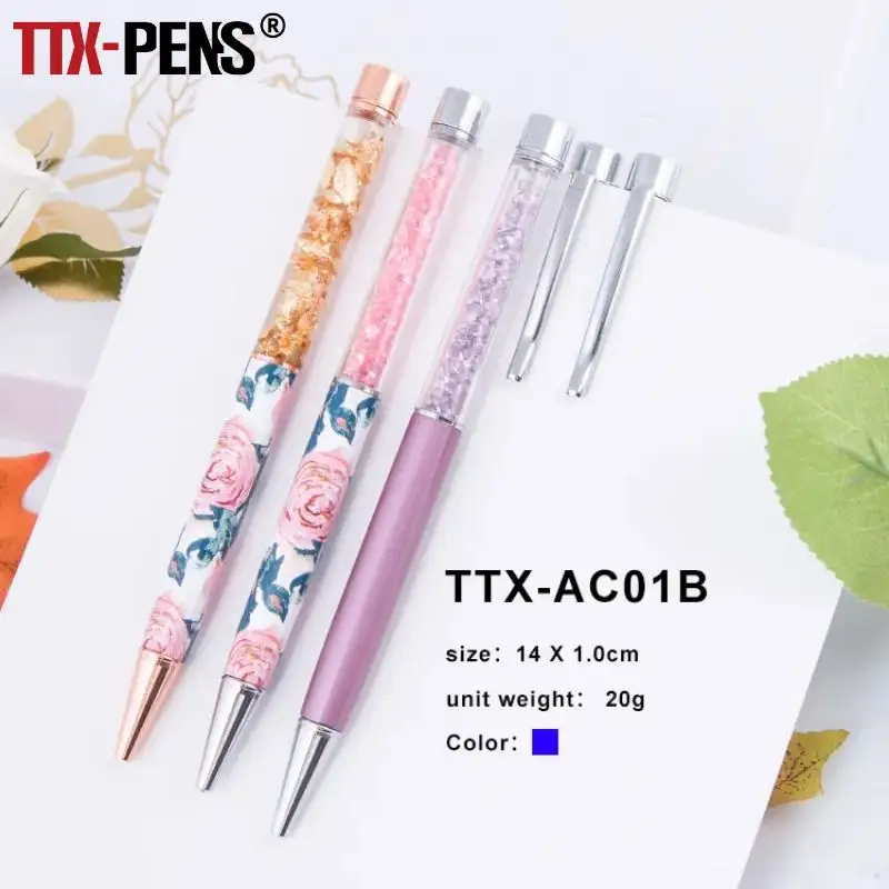 TTX Custom Logo Printed Cute Pen Pink Crystal 0.7mm Multicolor Promotional Gift Student Ballpoint Pen