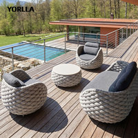 Ensemble de canapé de jardin en rotin moderne, chaises en osier à siège unique et tables de loisirs, meubles en osier et aluminium