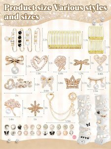 RQAYE Pcs Junk Socks Charms Kit Gold Brooches And Pins For Women Pearl And Rhinestone Shoe Charms With Safety Pins For <b>Hat</b> Cloth - Product Image 2