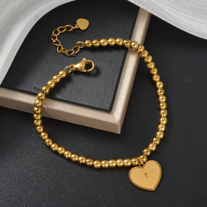 Cadena de mano minimalista chapada en oro de lujo con cierre extensible, cuentas redondas, corazón y cruz con inscripción, para mujeres, pulseras - Product Image 5