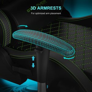 Chaise de jeu Black Green Razers avec haut-parleurs de massage, en cuir PU, édition course, chaise de jeu avec repose-pieds - Product Image 4