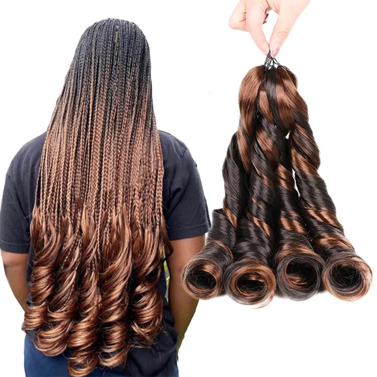 Julianna-extensiones de cabello trenzado estilo poni, accesorio en espiral de onda suelta, color rubio sedoso Kanekalon, 24 y 30 pulgadas, español y francés