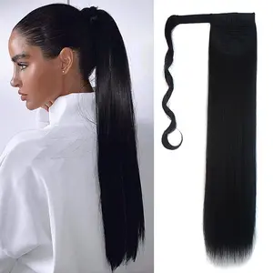 women Ponytail Hair Extension Wig Clip in Straight Kinky Curly Long Synthetic Wrap Around Pony Tail Black Hairpiece