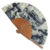 Éventail à main en bois personnalisé de 23cm en gros avec motif de modèle imprimé espagnol faveurs de mariage peintes colorées
