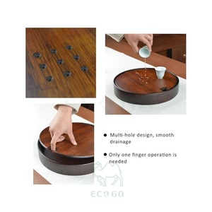 Plateau à thé rond en bambou durable avec un design classique moderne, marque ECO GO - Product Image 5