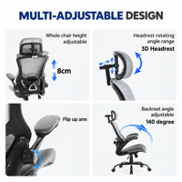 Chaise de bureau moderne JR RACING à dossier haut, réglable en hauteur, mécanisme papillon, ergonomique, accoudoirs relevables, support dorsal en maille, pour la maison