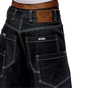 <span class=keywords><strong>Short</strong></span> <span class=keywords><strong>en</strong></span> <span class=keywords><strong>Jean</strong></span> Ample Tendance à Double Poche 100% Coton Brut avec Coutures Contrastées pour Homme, Jort <span class=keywords><strong>en</strong></span> Denim Selvedge Japonais - Product Image 3