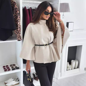 Customised Winter Batwing-Sleeve Button-Front <strong>Coat</strong> Stylish Solid-Colour Belted Polyester Cape <strong>Coat</strong> Ladies' Party Cape <strong>Dress</strong> - Product Image 3