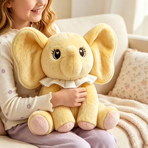 Peluche Personalizzato a Forma di Elefante Giallo, Morbido Giocattolo Imbottito con Colletto a Volant, Regalo di Compleanno per Bambini, Tema <span class=keywords><strong>Zoo</strong></span> - Product Image 3