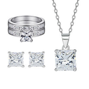 Hot Selling 925 Sterling Silver <b>Square</b> CZ Zircon Ring Earrings Necklace <b>Set</b> Minimalist Jewelry <b>Set</b> - Product Image 1