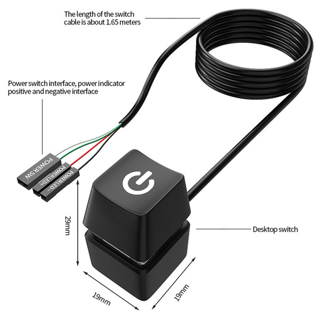 TEUCER 1.65/5/10M Colorful LED Computer Desktop Switch PC Motherboard External Start Power On/Off Button Extension Cable