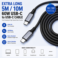 Câble USB C vers USB C robuste de 5 m et 10 m, chargeur rapide 60 W PD, cordon de charge en nylon tressé de type C pour Samsung S24 MacBook Pro