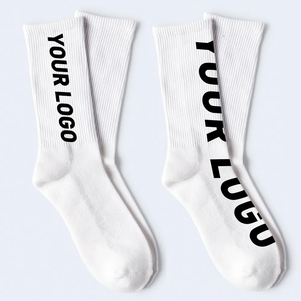 Luxus Qualität 100% Baumwolle Crew Socken Custom Logo weiße Socken Custom Design Crew Socken Herren
