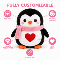 Peluche pingouin kawaii avec cœur rouge et écharpe rose pour cadeau de la Saint-Valentin et décoration romantique