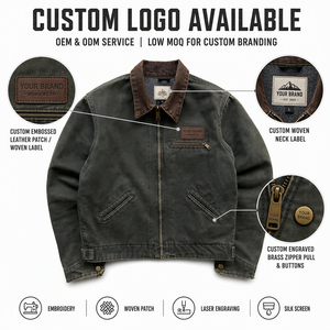 <span class=keywords><strong>Giacca</strong></span> da Uomo Personalizzata Streetwear Fashion Vintage Washed in Tela Pesante con Zip, Taglie Forti, Stile da <span class=keywords><strong>Lavoro</strong></span> - Product Image 2