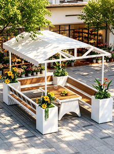 Ensemble table et chaises en plastique imitation bois pour extérieur, idéal pour jardin, <span class=keywords><strong>terrasse</strong></span>, avec pots de fleurs et caractéristiques imperméables - Product Image 4
