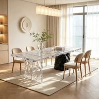 Table à manger rectangulaire moderne en résine époxy transparente à effet d'ondulation d'eau, style Wabi Sabi, pieds asymétriques, mobilier commercial durable