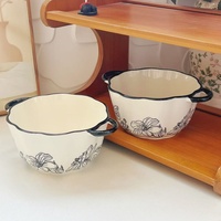 Bol à riz en porcelaine à double anse de style français classique, sans BPA, compatible lave-vaisselle et four, écologique, pour usage domestique