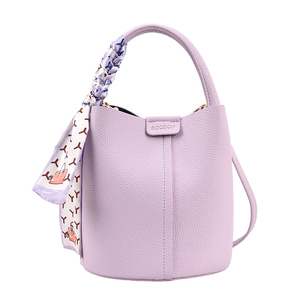 Pebbled Leather Bohemian Bucket Handbag with Scarf Removable Cross-Body Strap Large Capacity Women's Daily Use Shoulder <b>Purse</b> - Product Image 1