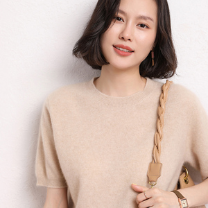 Suéter de Cachemira 100% al por mayor suéter de manga corta para mujer <span class=keywords><strong>cuello</strong></span> <span class=keywords><strong>alto</strong></span> suelto otoño e invierno con camiseta logotipo personalizado - Product Image 5