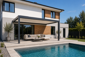 Luxury Residential Aluminum Pergola, Smart Motorized Louvered Outdoor <b>Gazebo</b>, Sun & Rain Resistant Patio Pavilion - Product Image 5