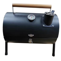 Barbecue portable au charbon de bois avec poignée en bois, thermomètre, cheminée, loquet et pieds – Barbecue de table