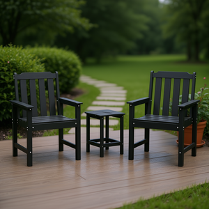 Set di 2 Sedie da Giardino in HDPE Nero, Arredamento da Esterno, Design Moderno e Durevole con Gambe Affusolate - Product Image 2