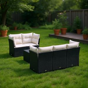 Black Pe Rattan Garden <b>Sofa</b> Set 6 Piece With Removable <b>Covers</b> Outdoor Furniture Contemporary Design - Product Image 2