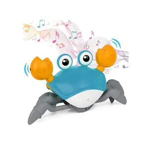 어린이와 유아를위한 음악 USB 충전식 재미있는 움직이는 장난감 뮤지컬 크롤링 게 아기 장난감