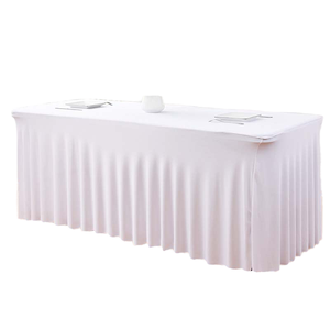 Hình chữ nhật 6 ft Đen Polyester Spandex Khăn trải bàn đồng bằng vuông <span class=keywords><strong>Ruched</strong></span> váy cho nhà tiệc sinh nhật tiệc carton bao gồm - Product Image 1