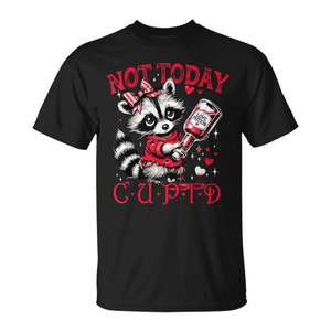 Camiseta con diseño de mapache adorable para el Día de San Valentín para hombres y mujeres, con la frase 'Not Today Cupid', promocional - Product Image 1
