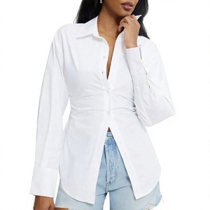 Chemise à manches longues boutonnée blanche pour femme, col classique, coupe régulière, tissu popeline, toutes saisons, vêtements décontractés - Product Image 4