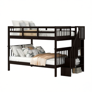 Espresso Full <b>Over</b> Full Bunk <b>Bed</b> With Storage Stairway Design Modern Bedroom Furniture - Product Image 1