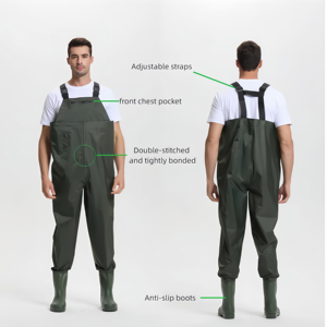 Cuissardes de pêche à la mouche <span class=keywords><strong>en</strong></span> nylon enduit de PVC sur mesure, cuissardes de chasse durables avec bottes <span class=keywords><strong>en</strong></span> PVC pour la chasse - Product Image 2