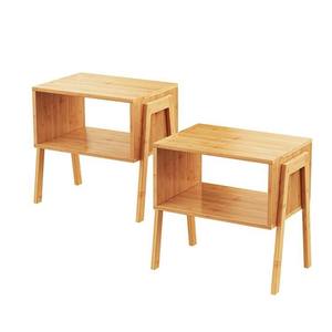 <b>Bamboo</b> Stackable Coffee <b>Table</b> Set 2 Pieces Nesting Side <b>Tables</b> For Bedroom Living Room - Product Image 3