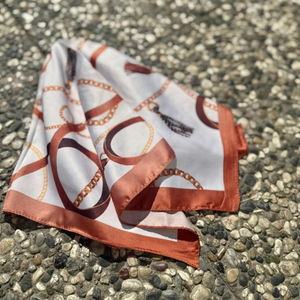 Luxury Equestrian Belt & Chain Pattern Bandana Small <b>Square</b> Satin Neck Scarf Machine Hemmed - Product Image 1