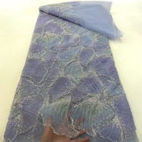 Tissu en maille de dentelle à sequins et perles rouges, motif brodé tricoté chaîne, écologique, pour robes de mariée nigérianes