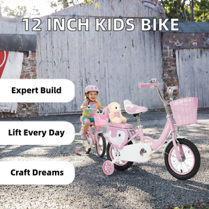 Vélo d'équilibre rose pour enfants de 12 pouces, cadre en acier avec roues d'apprentissage et frein avant, pour filles et garçons - Product Image 2