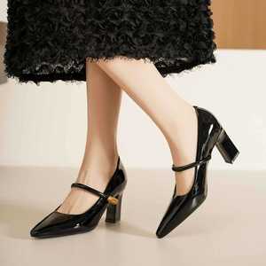 Mary Jane Pumps Pointed Toe Block <b>Heel</b> <b>Red</b> Pu Lining Single Strap Buckle Solid Med <b>Heel</b> Fashion Trend Women's Shoes - Product Image 3