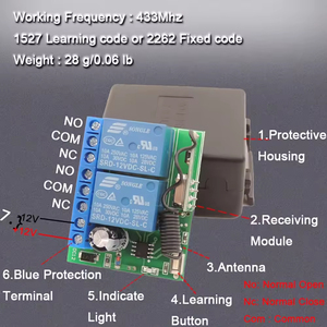 433MHz Rf saklar nirkabel DC 12V 2CH penerima Relay dan pemancar pengendali jarak jauh untuk gerbang/motor/peralatan rumah/garasi - Product Image 3
