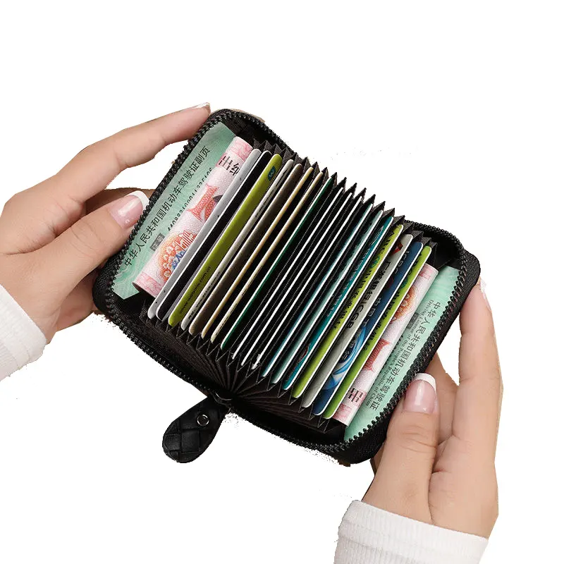 Exquisita cartera tarjetero para mujer textura de cuero personalizada tejida bolsa multitarjeta de gran capacidad