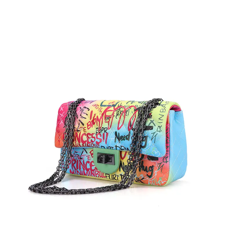 2024 impressão colorida senhoras qualidade única bolsa graffiti em massa bolsa de couro personalizado luxo graffiti bolsa
