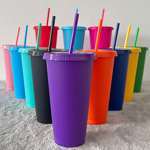Vaso de Plástico Personalizado de 16oz/24oz, Libre de BPA, con Purpurina de Colores, para Bebidas Frías, Acrílico, Reutilizable, con <span class=keywords><strong>Tapa</strong></span> y Pajita - Product Image 2