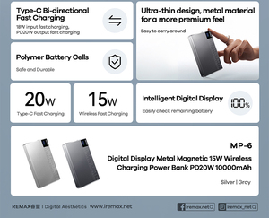 MP-6 10000mAh Fast Charging Magnetic 15W <b>Wireless</b> Power Bank Ultra-Thin Digital Display Portable Banks MP-6 MP-6 Power Bank 1000 - Product Image 2