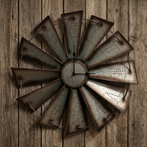 Reloj de Pared Rústico de Metal con Diseño de Molino de Viento, Decorativo, Industrial, con Esfera de Rayos de Sol, Analógico de Cuarzo - Product Image 2