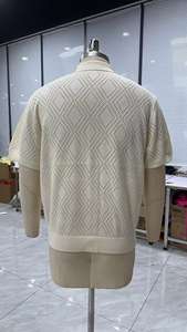 Camicia <span class=keywords><strong>Polo</strong></span> Estiva da Uomo in Maglia Bianca Crema con Occhielli, Maniche Corte, Traspirante, con Bottoni - Product Image 4