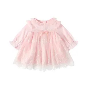 Cô Gái Dresses Cô Gái Dễ Thương Bé Váy Mùa Thu 2020 Trẻ Trẻ Em Dài Tay Áo Ren Lưới Váy Cotton Bé Thoải Mái ăn Mặc
