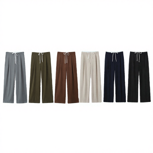 Pantalon plissé à cordon de serrage pour femme, taille mi-haute respirante, double taille, coupe droite, nouvelle collection printemps 2025 KAR&OT ZA - Product Image 4