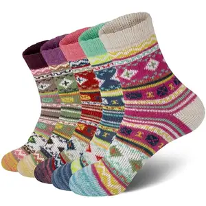 Kaus kaki wanita beludru hangat uniseks grosir kaus kaki wol merah muda termal musim dingin Logo kustom, kaus kaki Nordic
